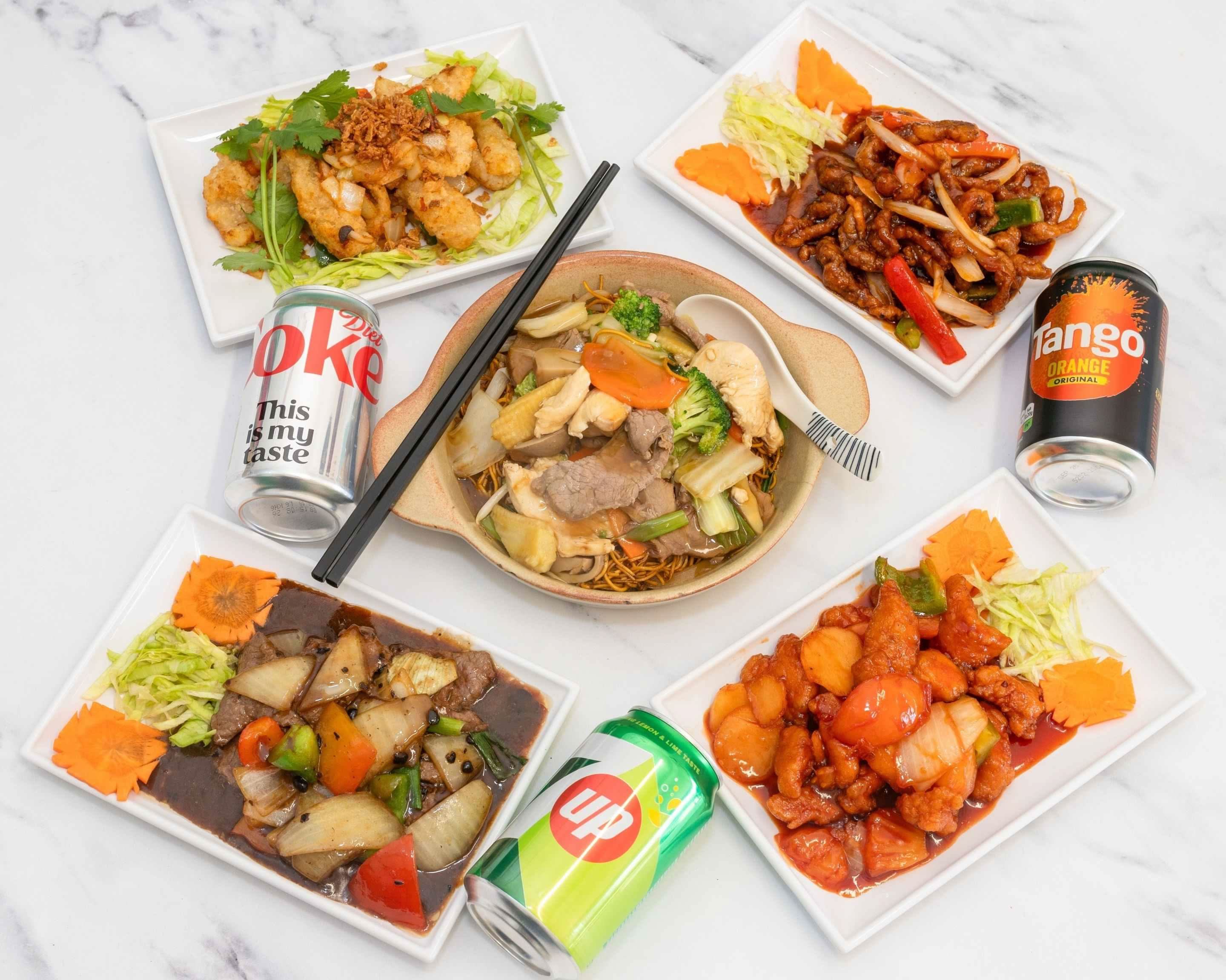 Bamboo Garden dishes — salt and pepper prawns, sweet and sour pork, stir-fry noodles and more